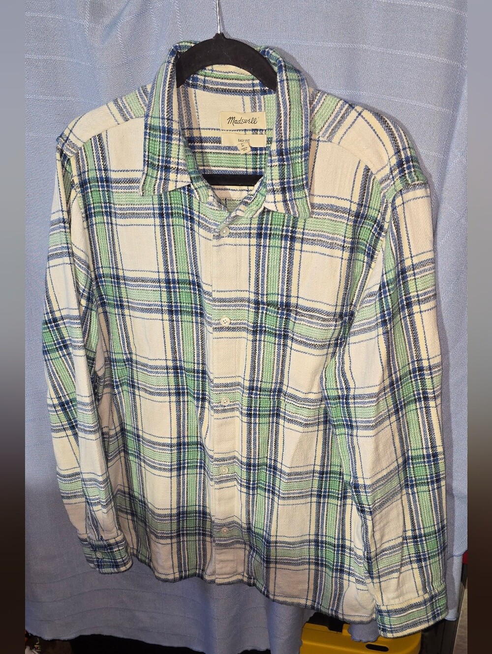 Madewell Men’s Cream, Green & Blue Plaid Button-Down Shirt
